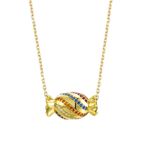 Rainbow candy silver pendant necklace 18K gold plated fashion jewelry 